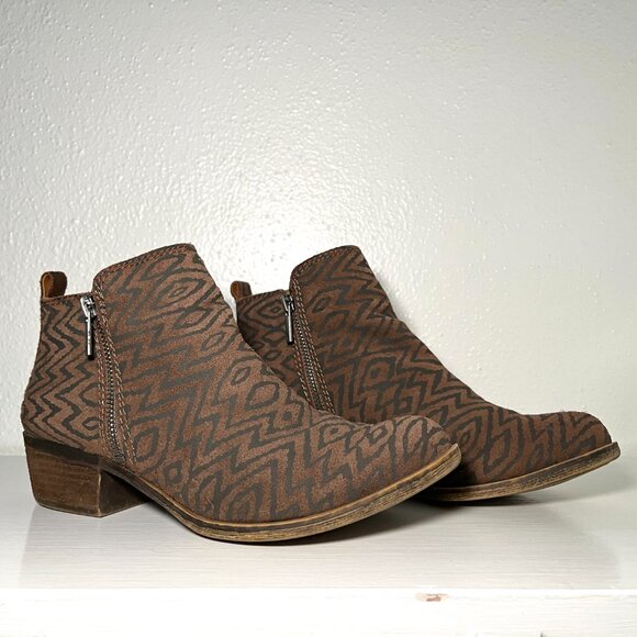Lucky Brand Basel Booties Womens Size 8.5 Tribal Boho Ankle Boots Leather Suede - Picture 2 of 15